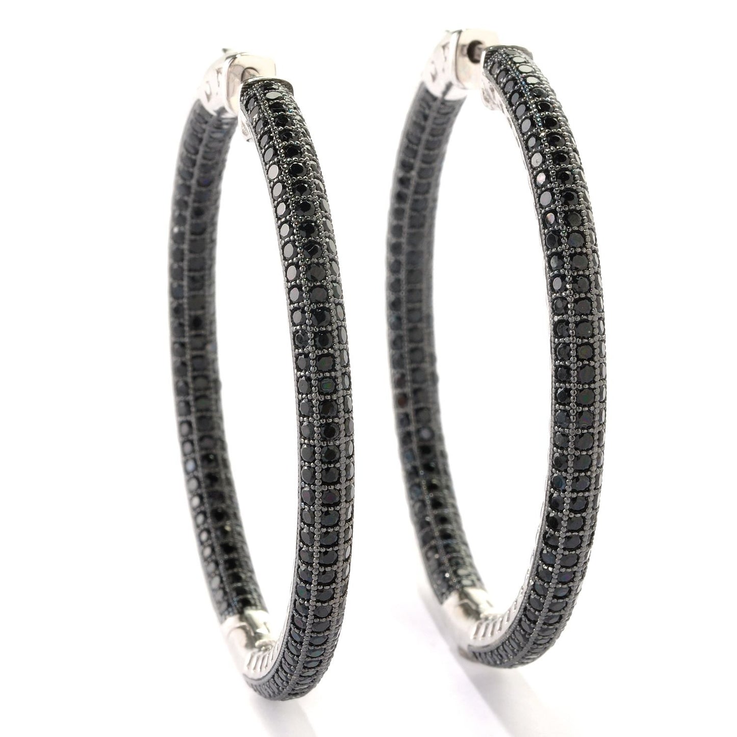 925 Sterling Silver Black Spinel Hoop Earring - Pinctore