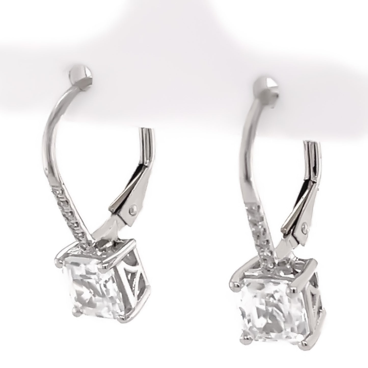 14Kt White Gold White Natural Zircon With Diamond Earring - Pinctore