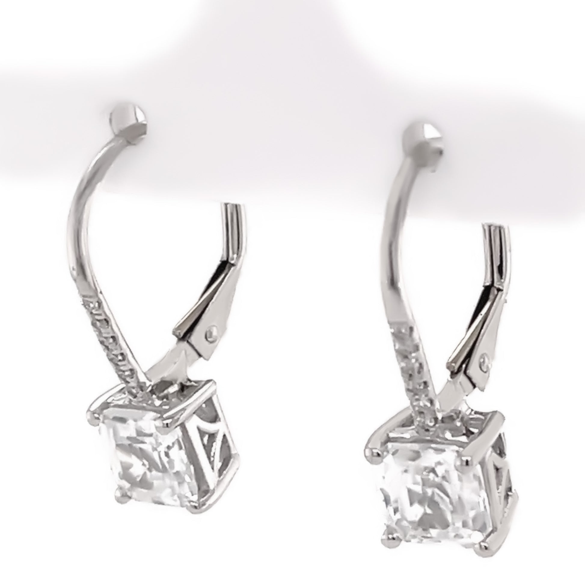 14Kt White Gold White Natural Zircon With Diamond Earring - Pinctore