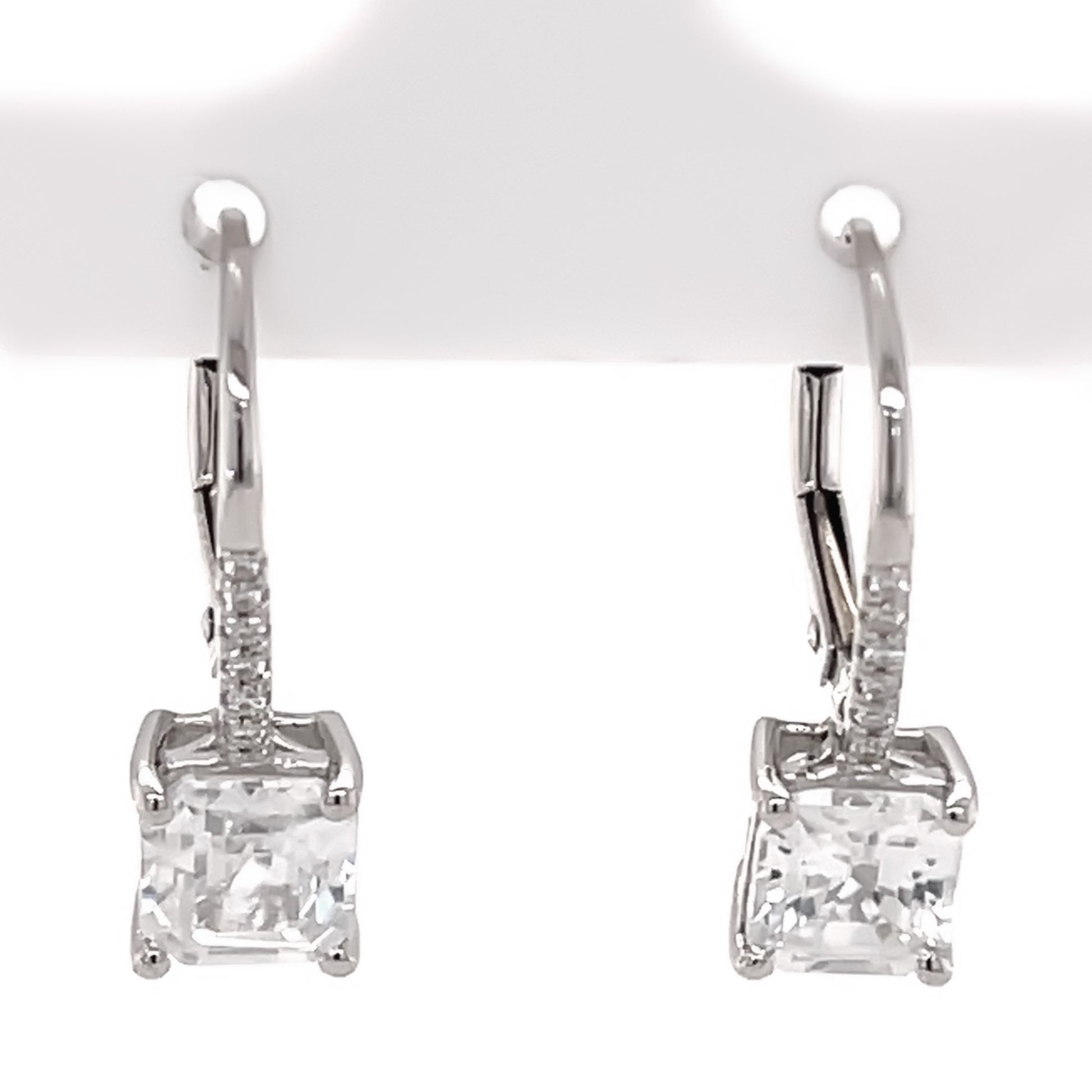 14Kt White Gold White Natural Zircon With Diamond Earring - Pinctore