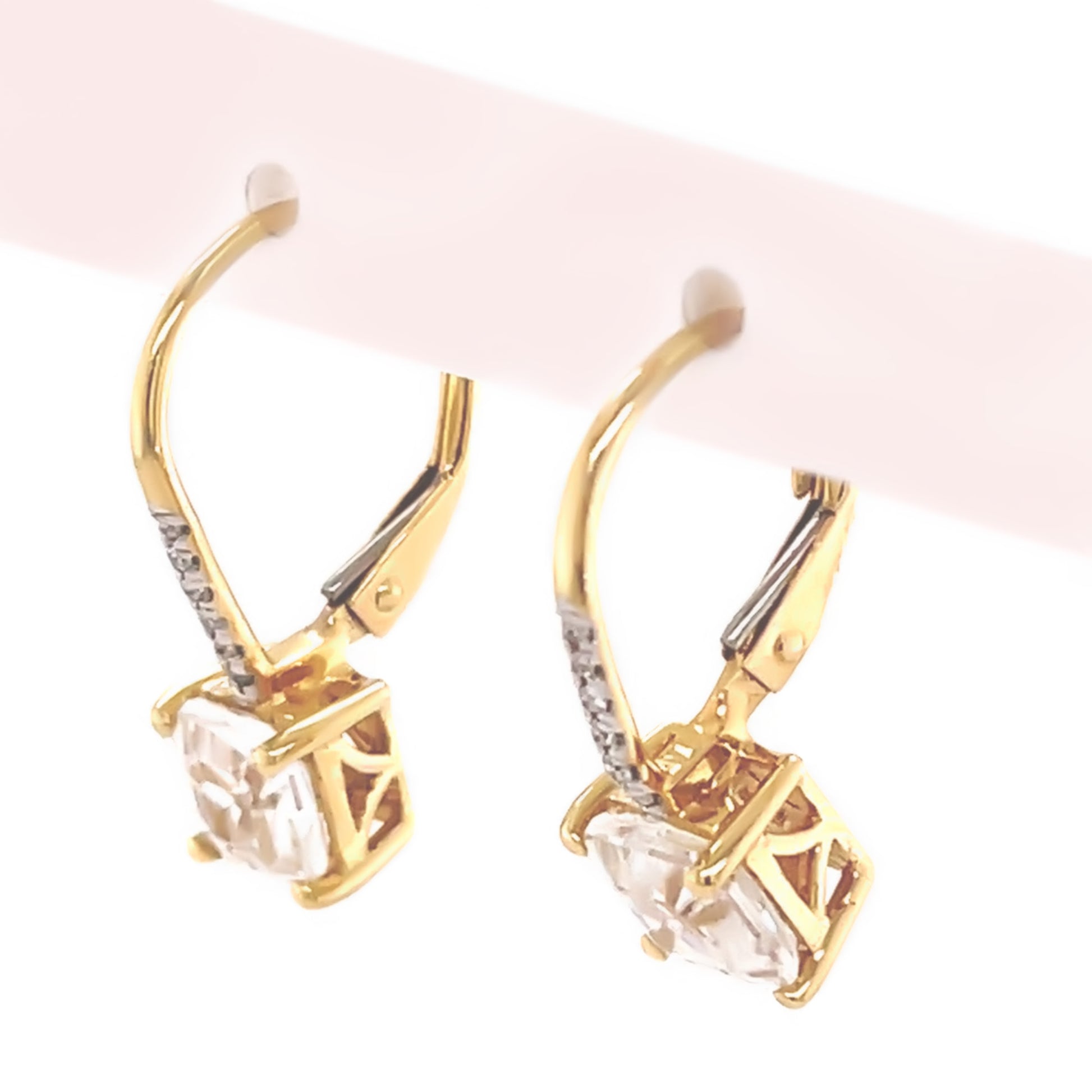 14Kt Yellow Gold White Natural Zircon With Diamond Earring - Pinctore