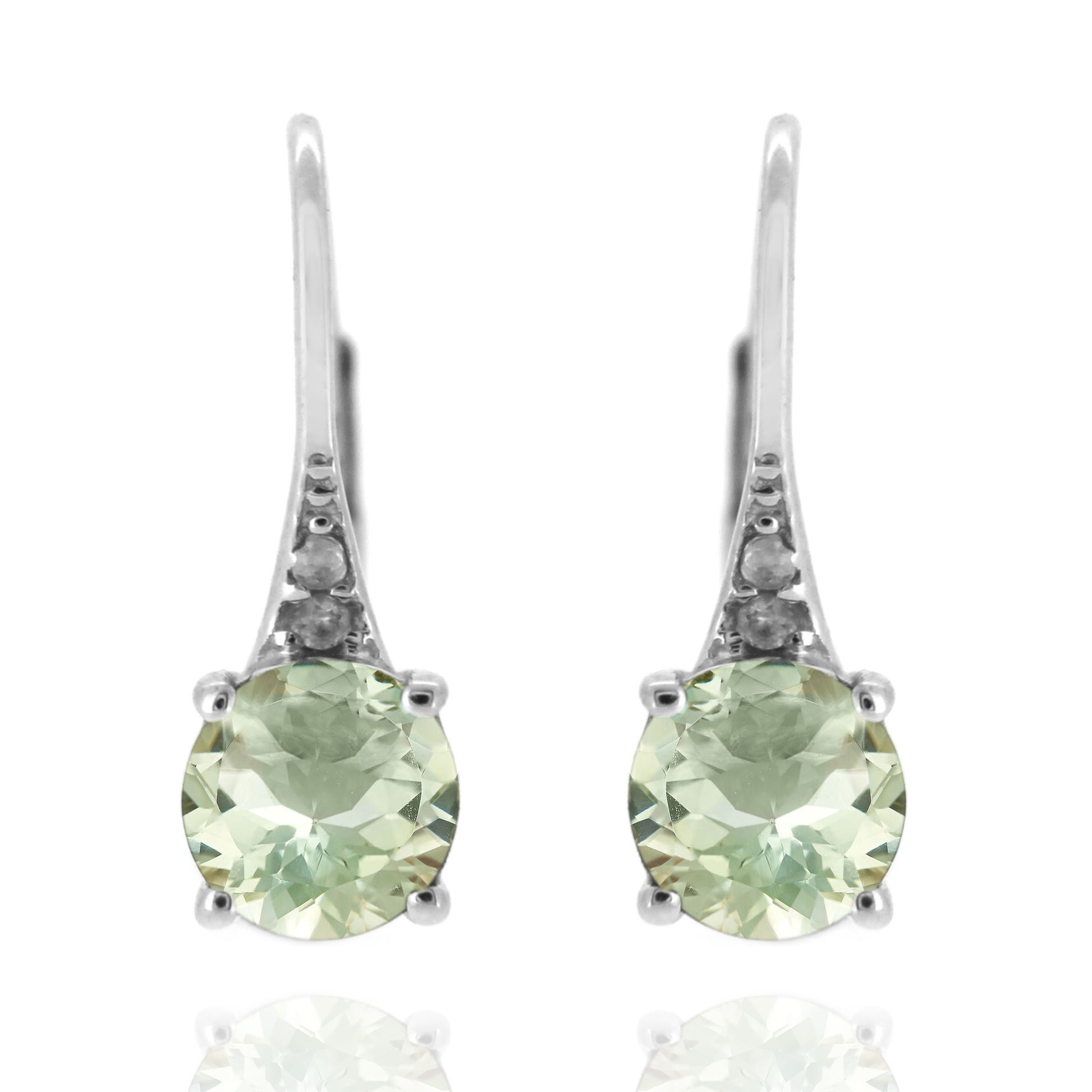 925 Sterling Silver With 6mm Round Green Amethyst, Diamond Dangle Earring