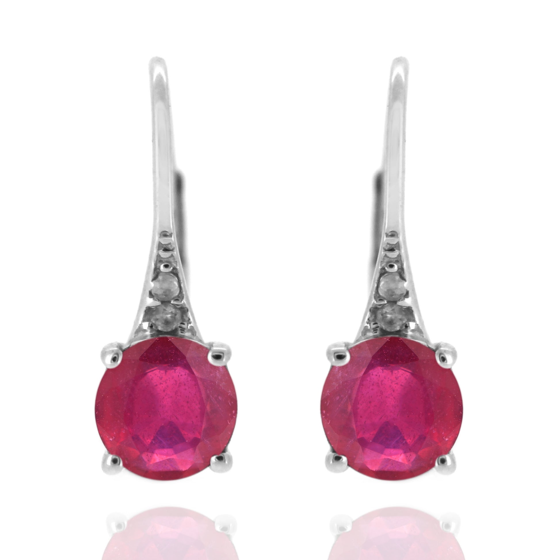 925 Sterling Silver With 6mm Round Ruby, Diamond Dangle Earring