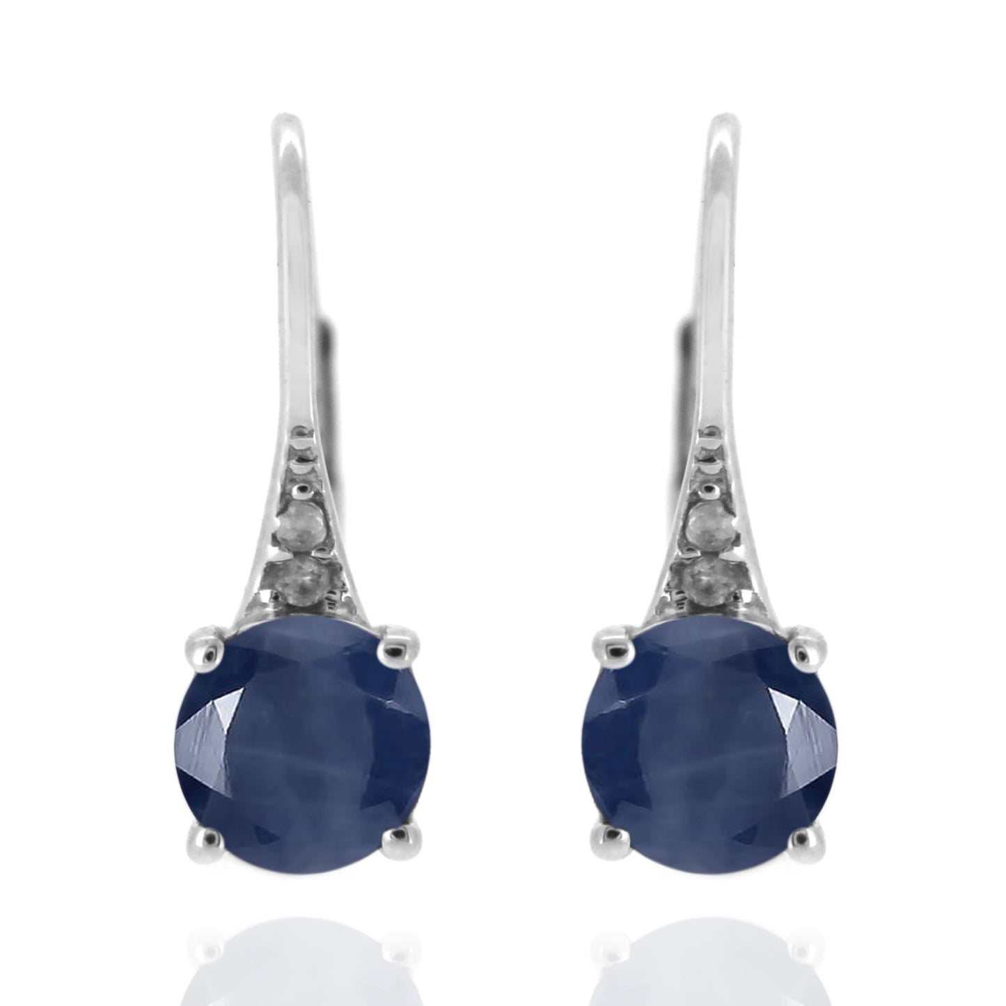 925 Sterling Silver With 6mm Round Sapphire, Diamond Dangle Earring
