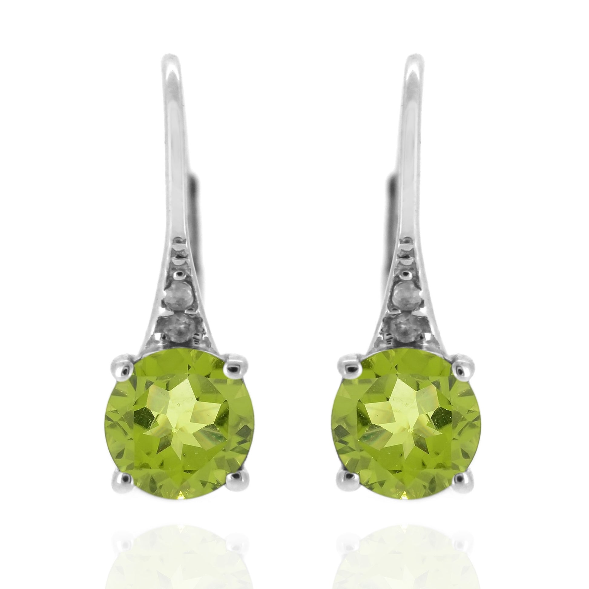 925 Sterling Silver With 6mm Round Peridot, Diamond Dangle Earring