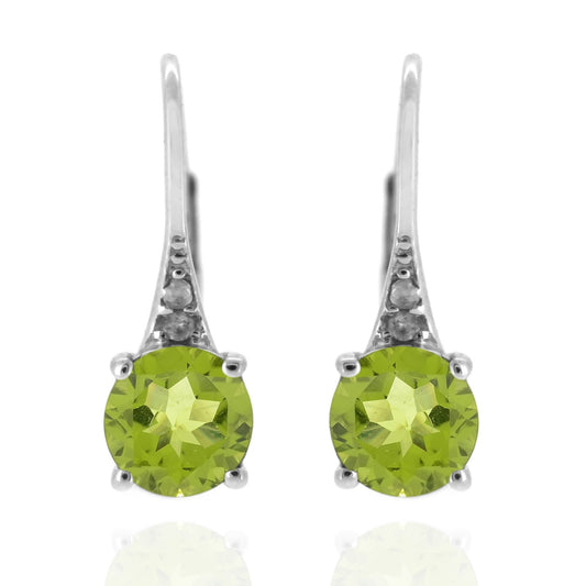 925 Sterling Silver With 6mm Round Peridot, Diamond Dangle Earring