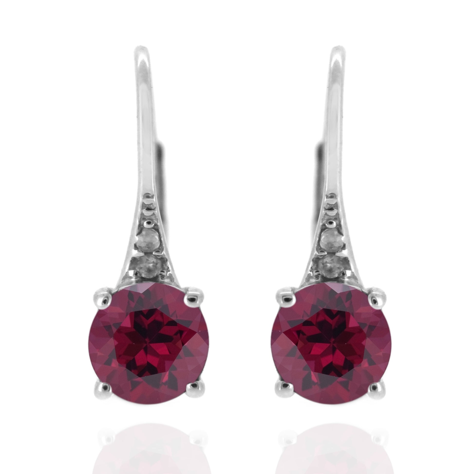 925 Sterling Silver With 6mm Round Rhodolite, Diamond Dangle Earring