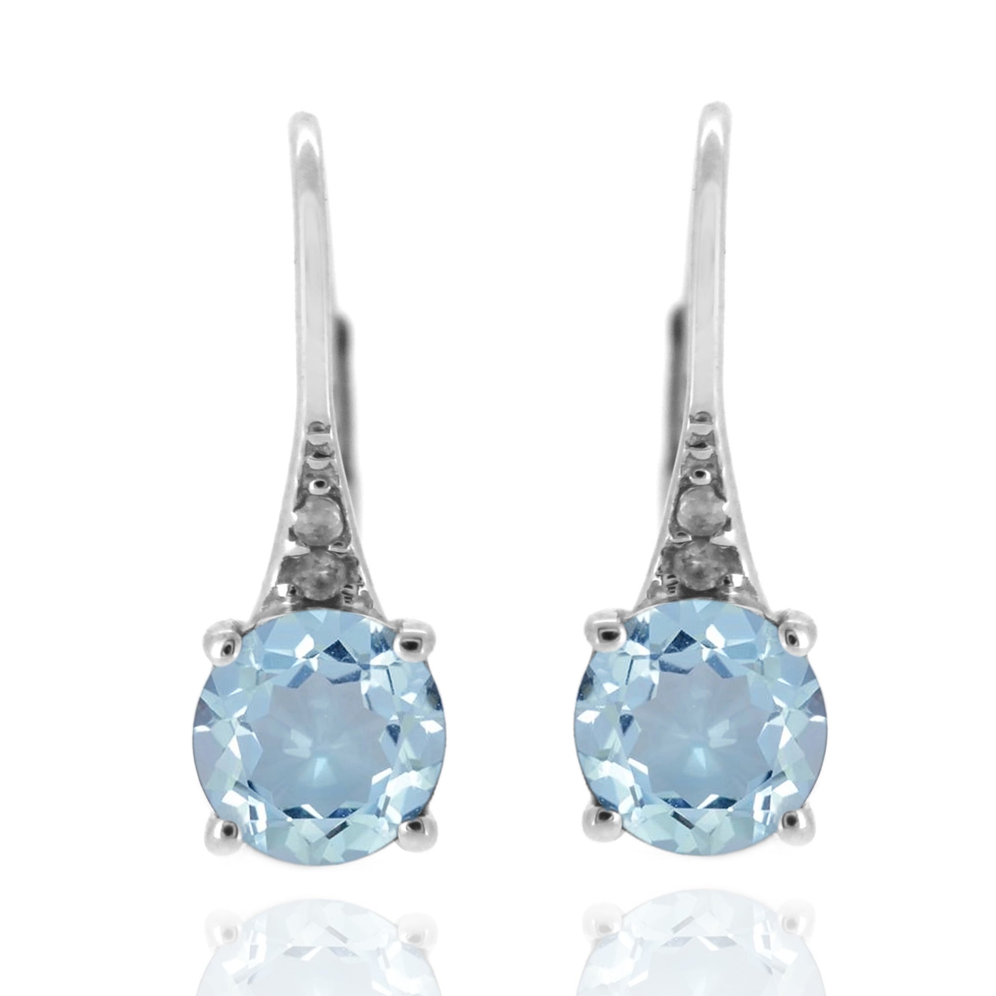 925 Sterling Silver With 6mm Round Sky Blue Topaz, Diamond Dangle Earring