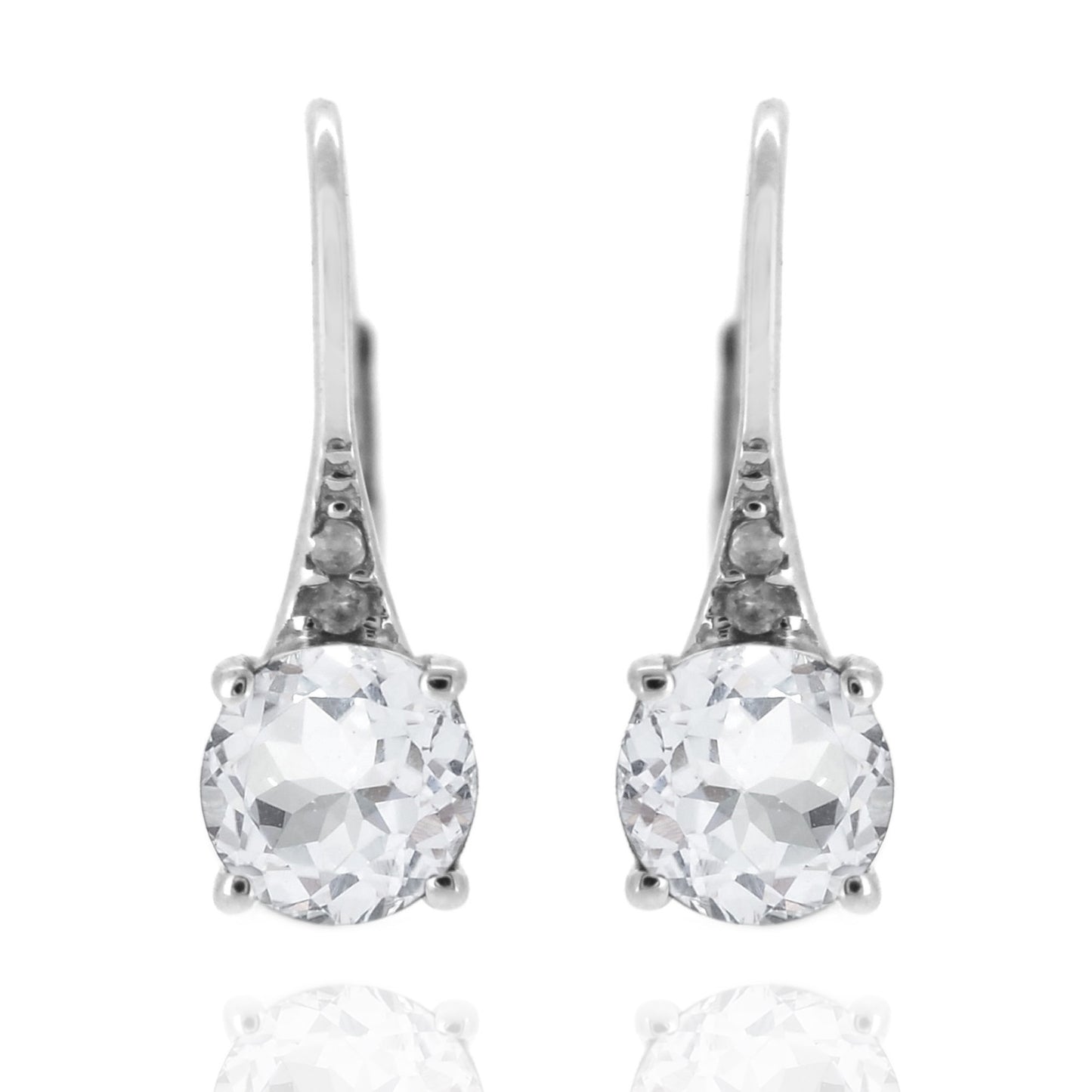 925 Sterling Silver With 6mm Round White Topaz, Diamond Dangle Earring