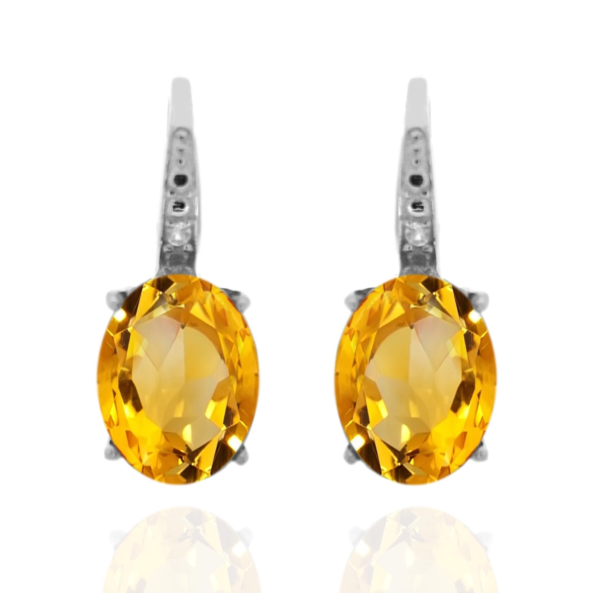 925 Sterling Silver With 9x7 Oval Citrine, Diamond Dangle Earring