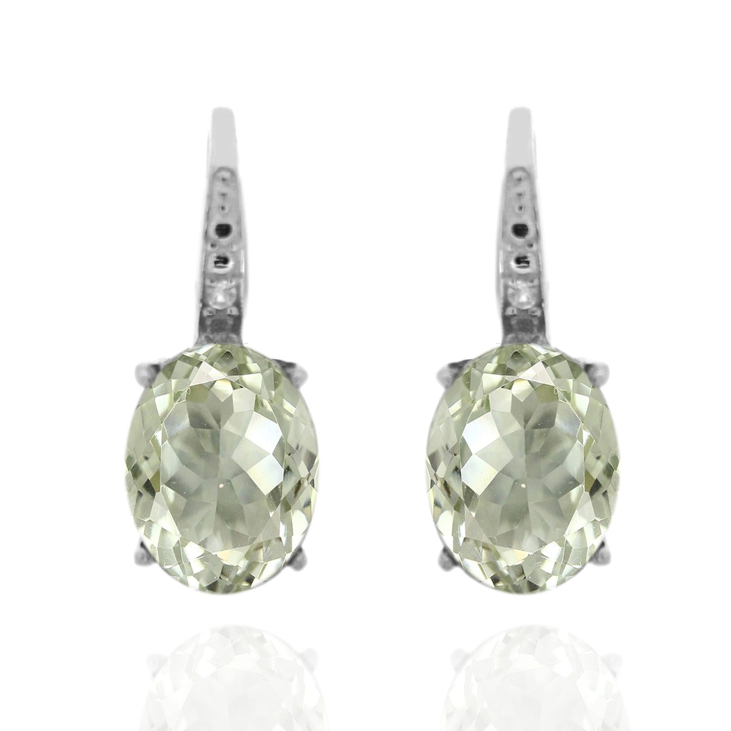 925 Sterling Silver With 9x7 Oval Green Amethyst, Diamond Dangle Earring
