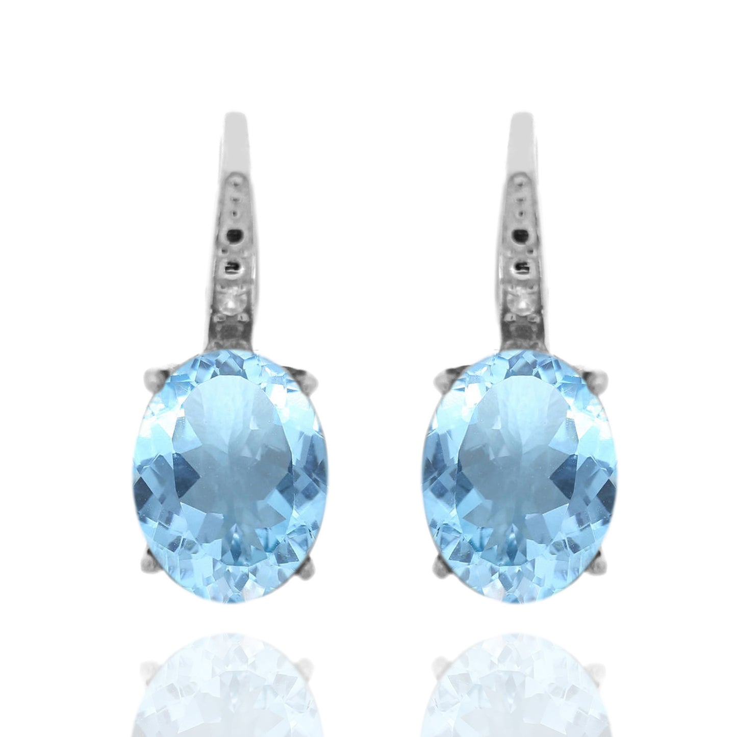 925 Sterling Silver With 9x7 Oval Sky Blue Topaz, Diamond Dangle Earring