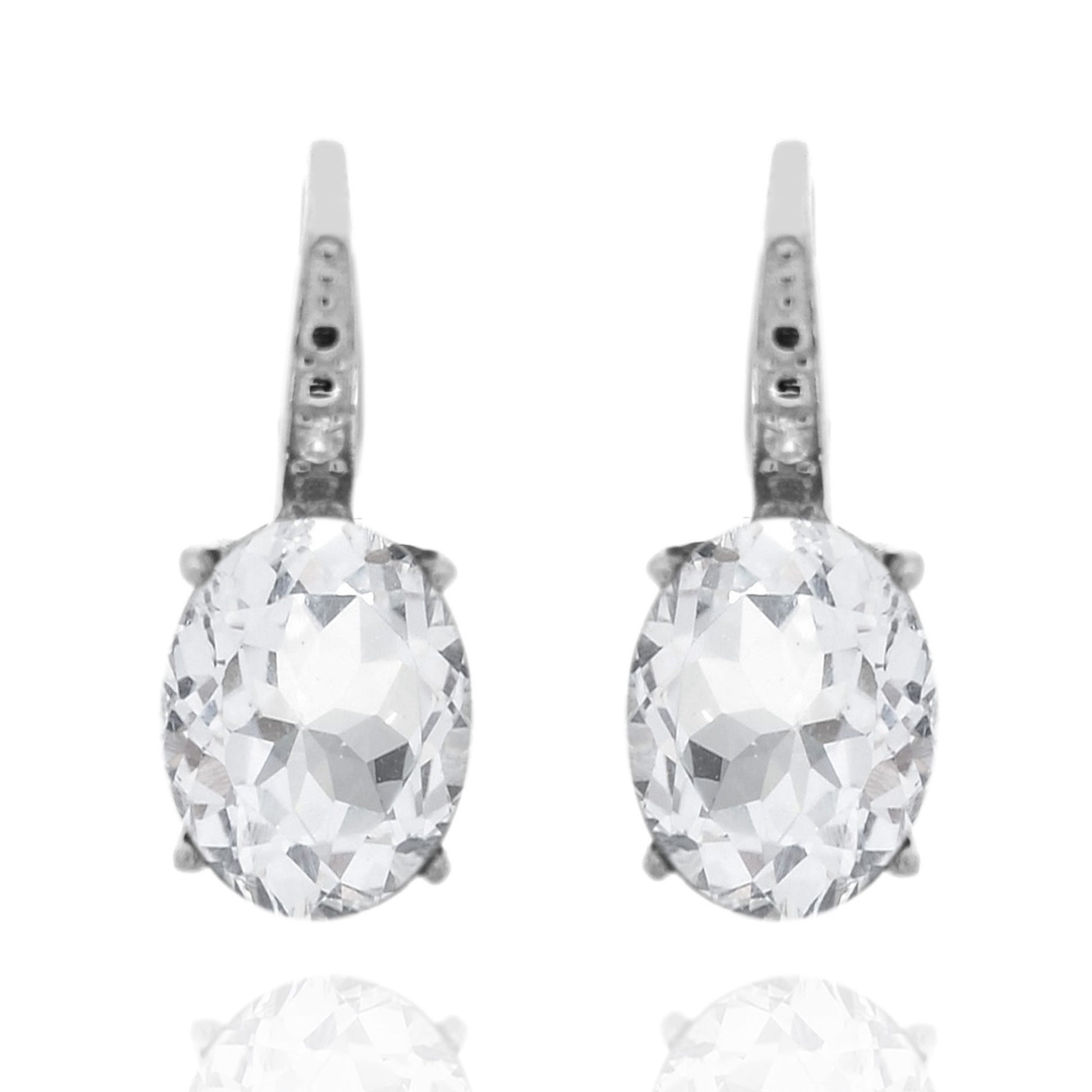 925 Sterling Silver With 9x7 Oval White Topaz, Diamond Dangle Earring