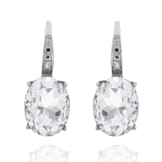 925 Sterling Silver With 9x7 Oval White Topaz, Diamond Dangle Earring