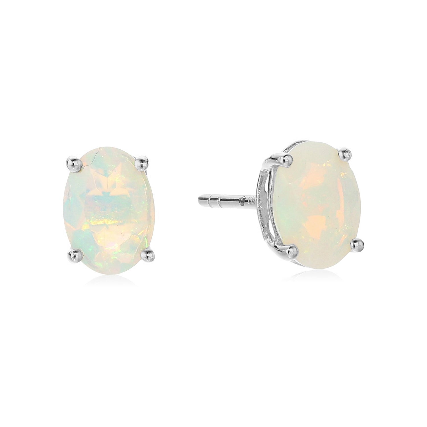 Sterling Silver 8x6 Oval Genuine Gemstone Birthstone Stud Earrings