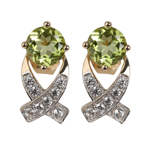 14Kt Yellow Gold Peridot With White Natural Zircon Earring - Pinctore