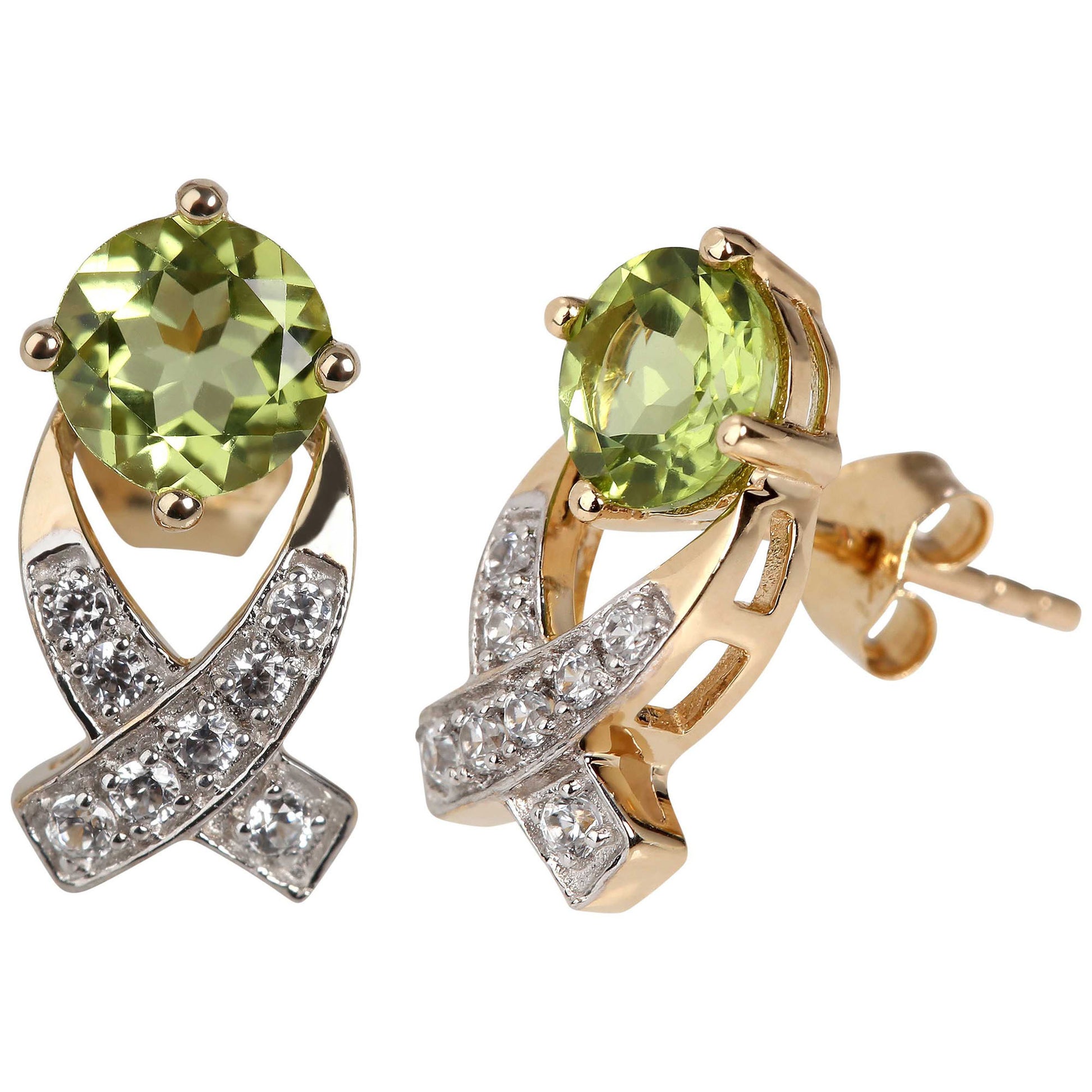 14Kt Yellow Gold Peridot With White Natural Zircon Earring - Pinctore