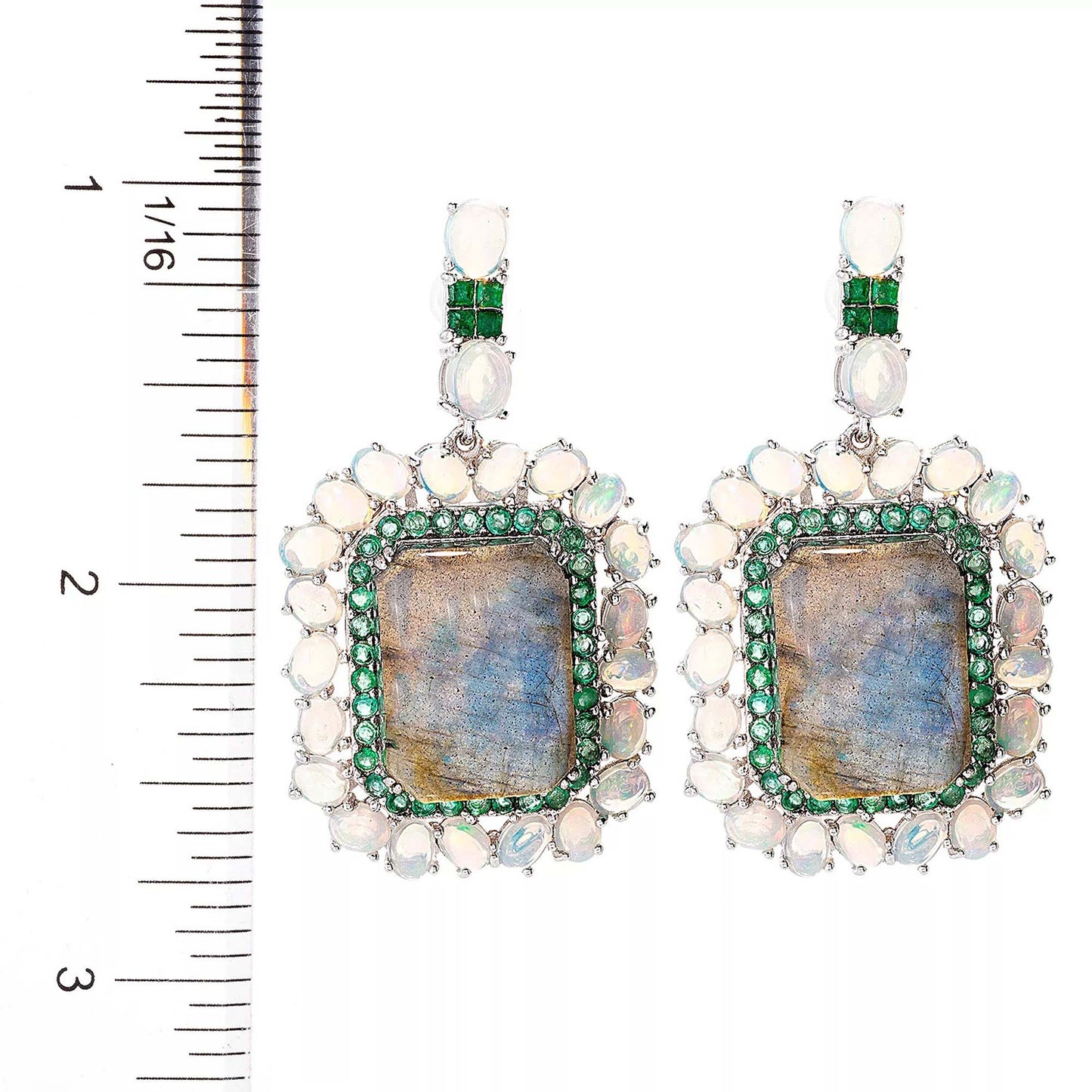 925 Sterling Silver Labradorite,  Ethiopian Opal, Brazilian Emerald Earring - Pinctore