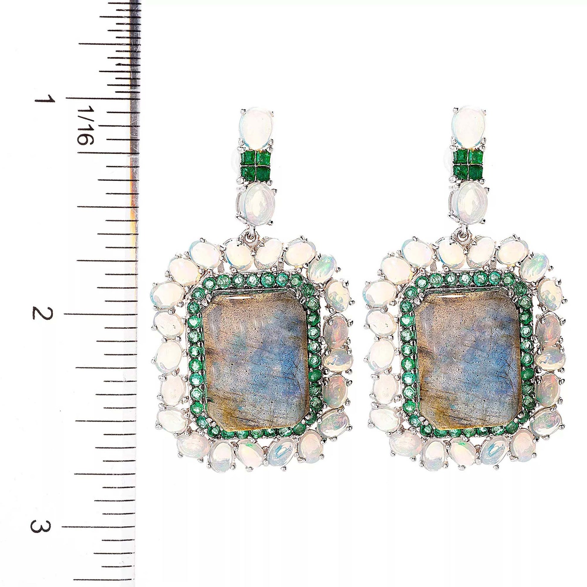 925 Sterling Silver Labradorite,  Ethiopian Opal, Brazilian Emerald Earring - Pinctore