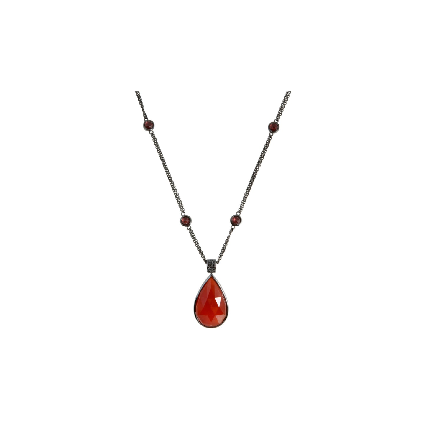 Pinctore Black Rhodium o/Silver 26.38ctw Red Agate Necklace 36'L - pinctore
