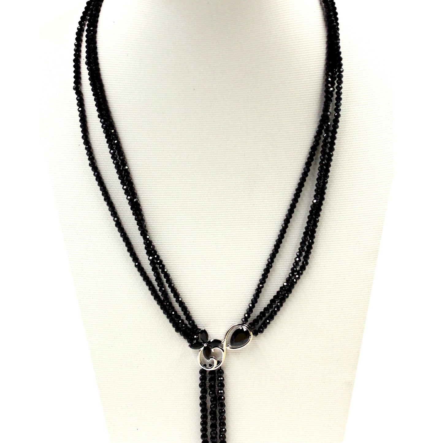 925 Sterling Silver Black Spinel Beads Necklace - Pinctore