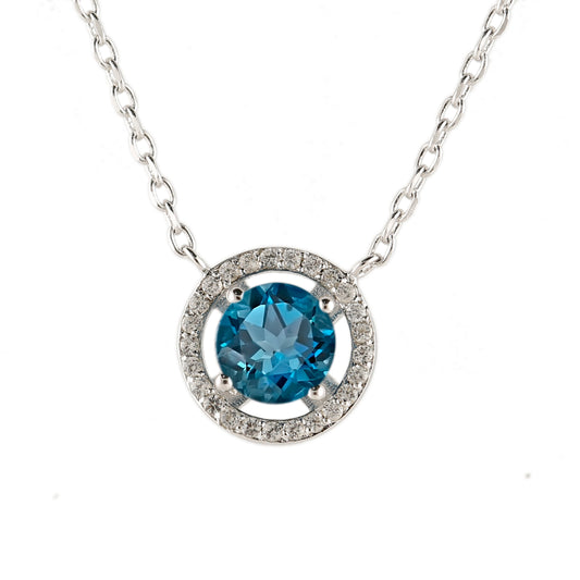Ster Silver London Blue Topaz & Created White Sapphire Necklace 18"L - Pinctore
