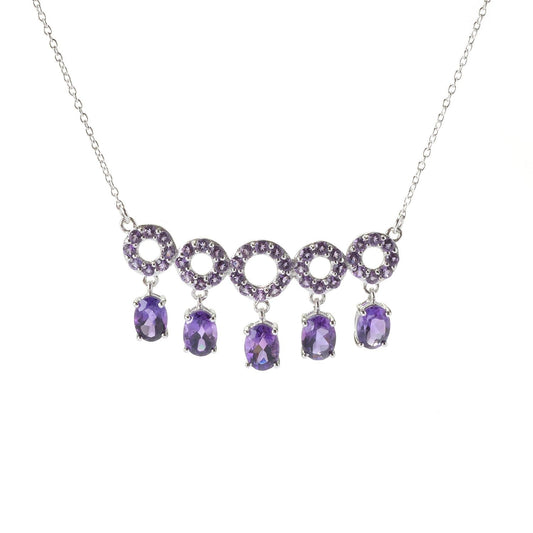 Sterling Silver African Amethyst Circle Bar Chain Necklace, 17" + 3" Extender - pinctore