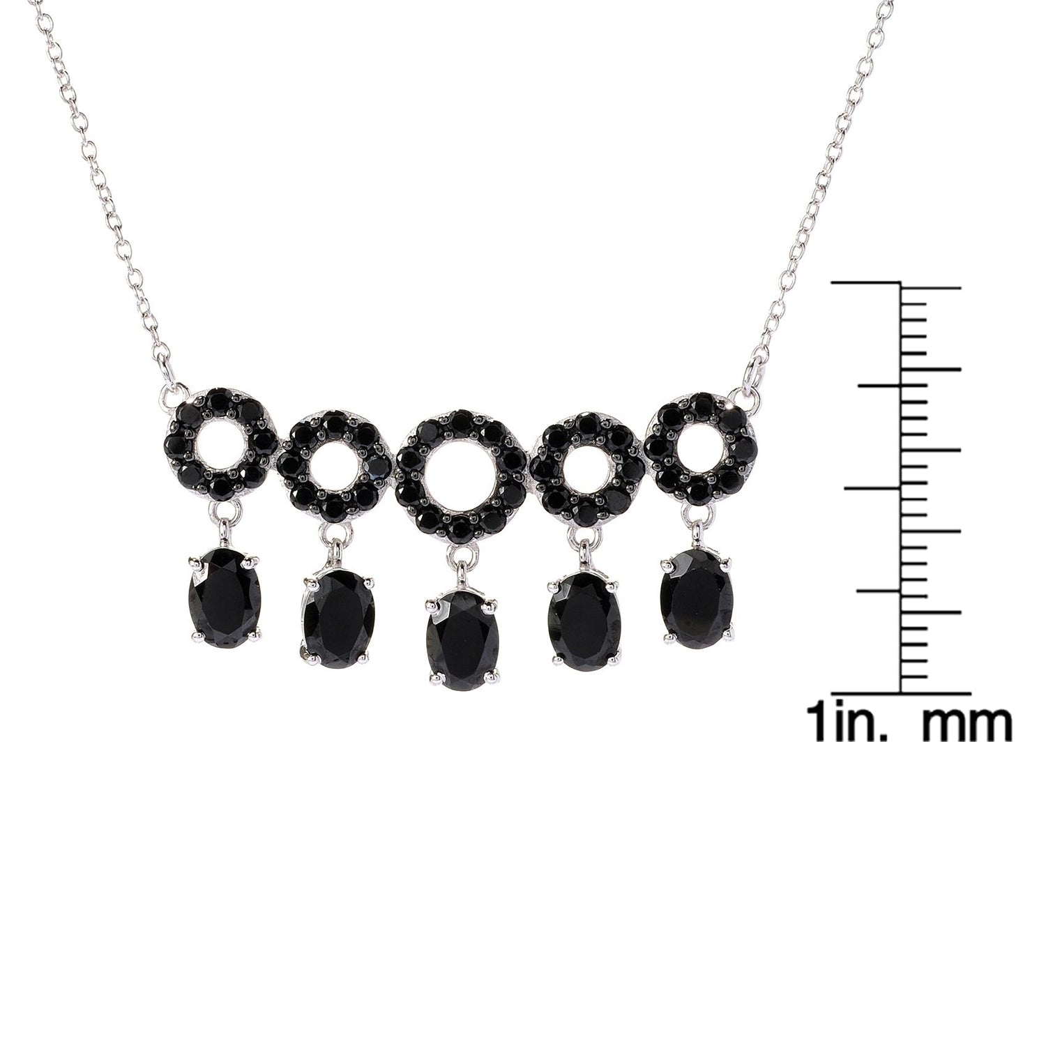 Sterling Silver Black Spinel Circle Bar Necklace - Pinctore