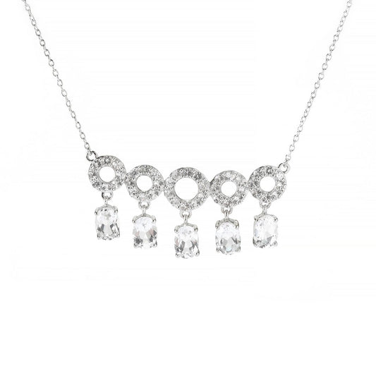 Sterling Silver White Topaz Circle Bar Necklace - Pinctore