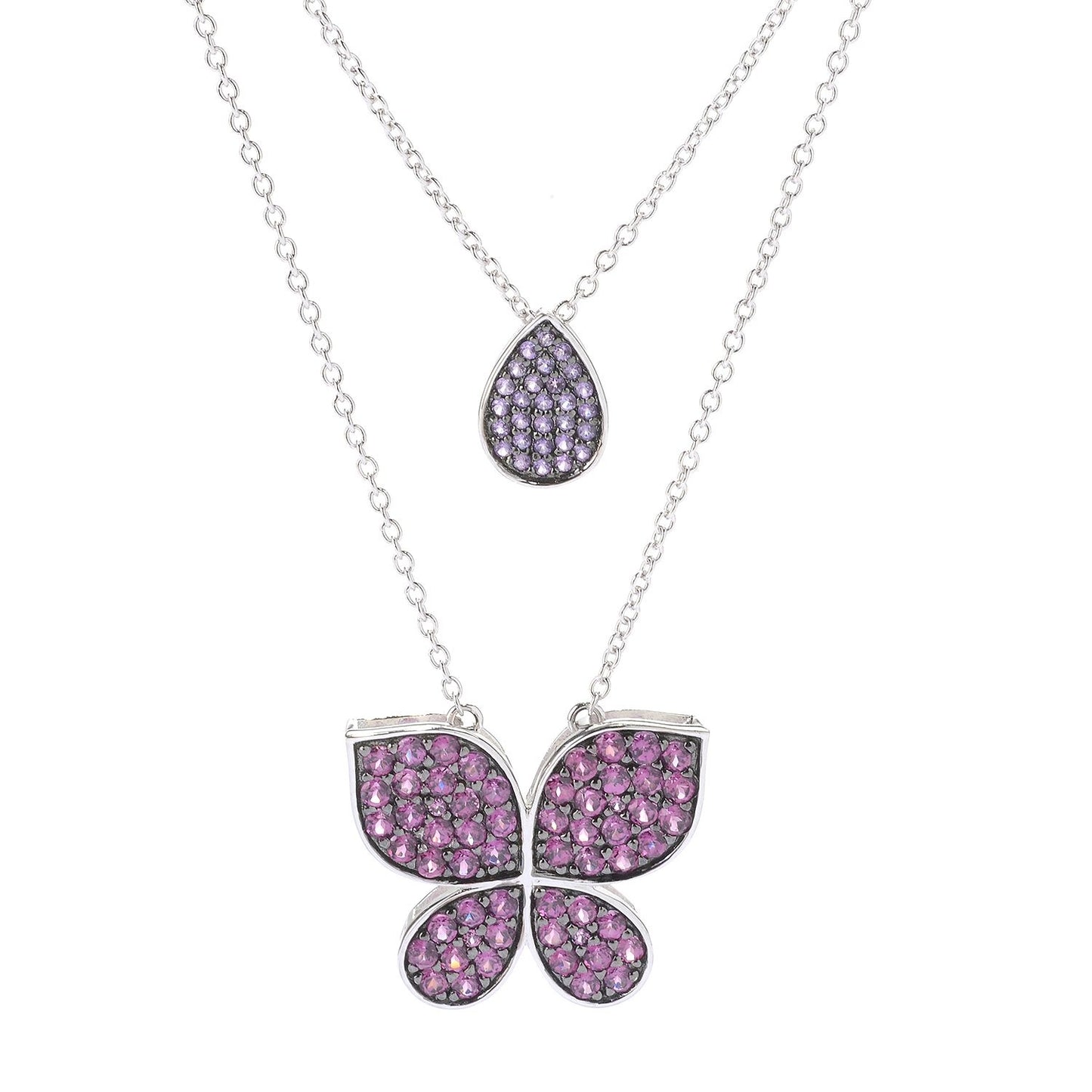Pinctore Sterling Silver 18' Gemstone 'Butterfly Kisses' Necklace - pinctore