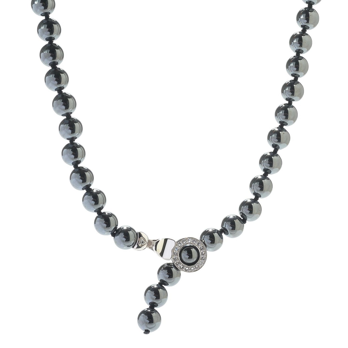 Pinctore Sterling Silver 71.33ctw Hematite & White Topaz Adjustable Beaded Necklace - pinctore