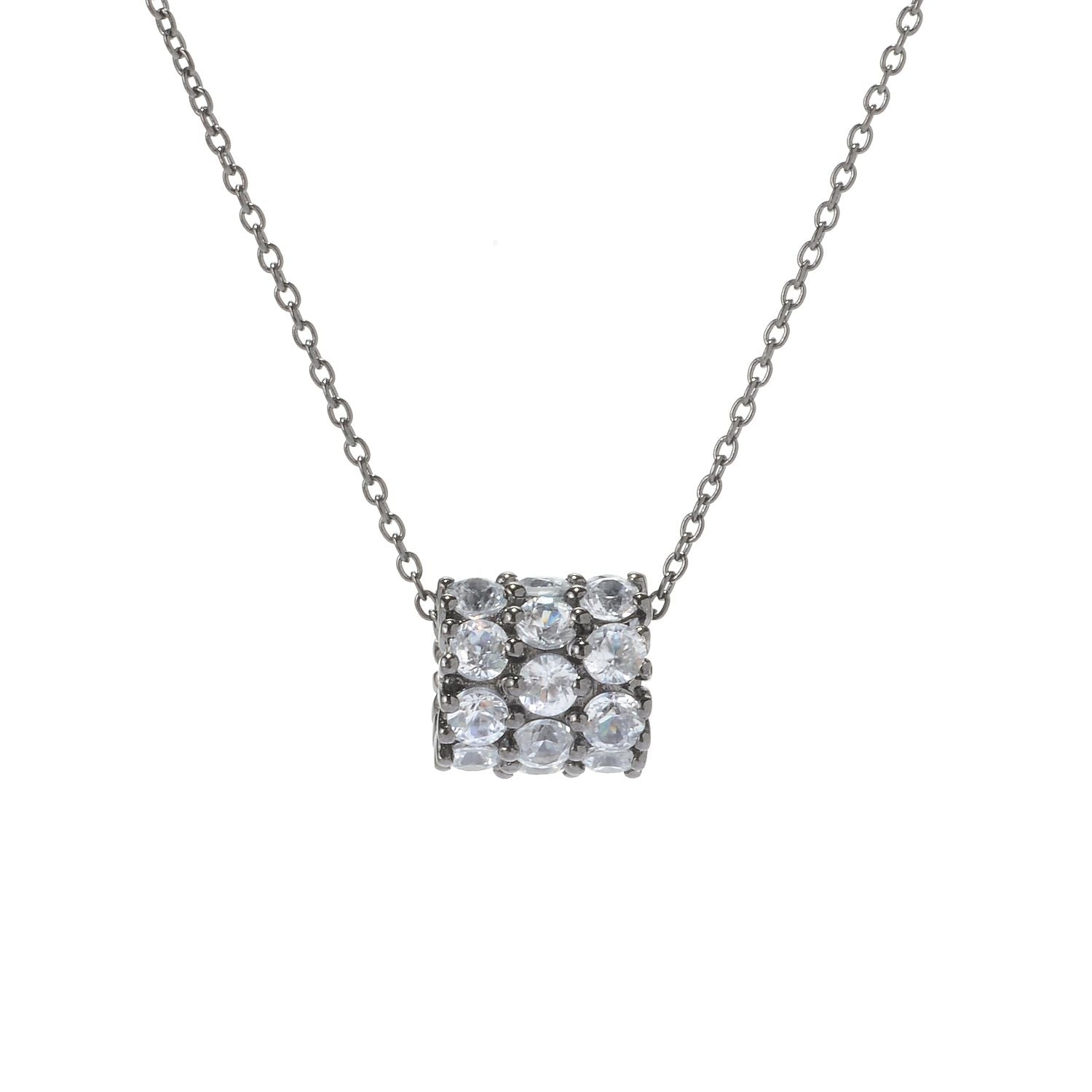 Sterling Silver White Zircon Barrel Pendant - Pinctore