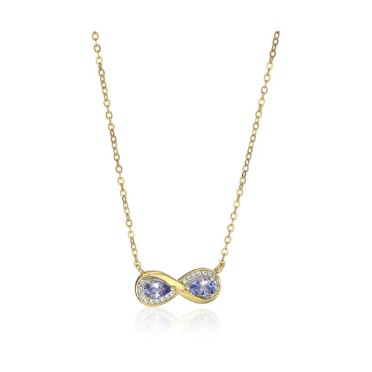 Yellow Gold-Plated Silver Tanzanite Infinity Pendant Necklace, 18" - Blue - Pinctore