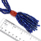 Sterling Silver 28"Tiger Eye & Red Agate Beaded Tassel Necklace - Pinctore