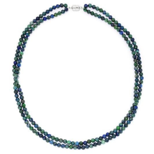 Pinctore Sterling Silver 24" Chrysocolla Bead Necklace w/Magnetic Clasp - pinctore