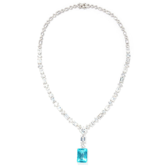 925 Sterling Silver Blue Quartz, White Topaz Necklace - Pinctore