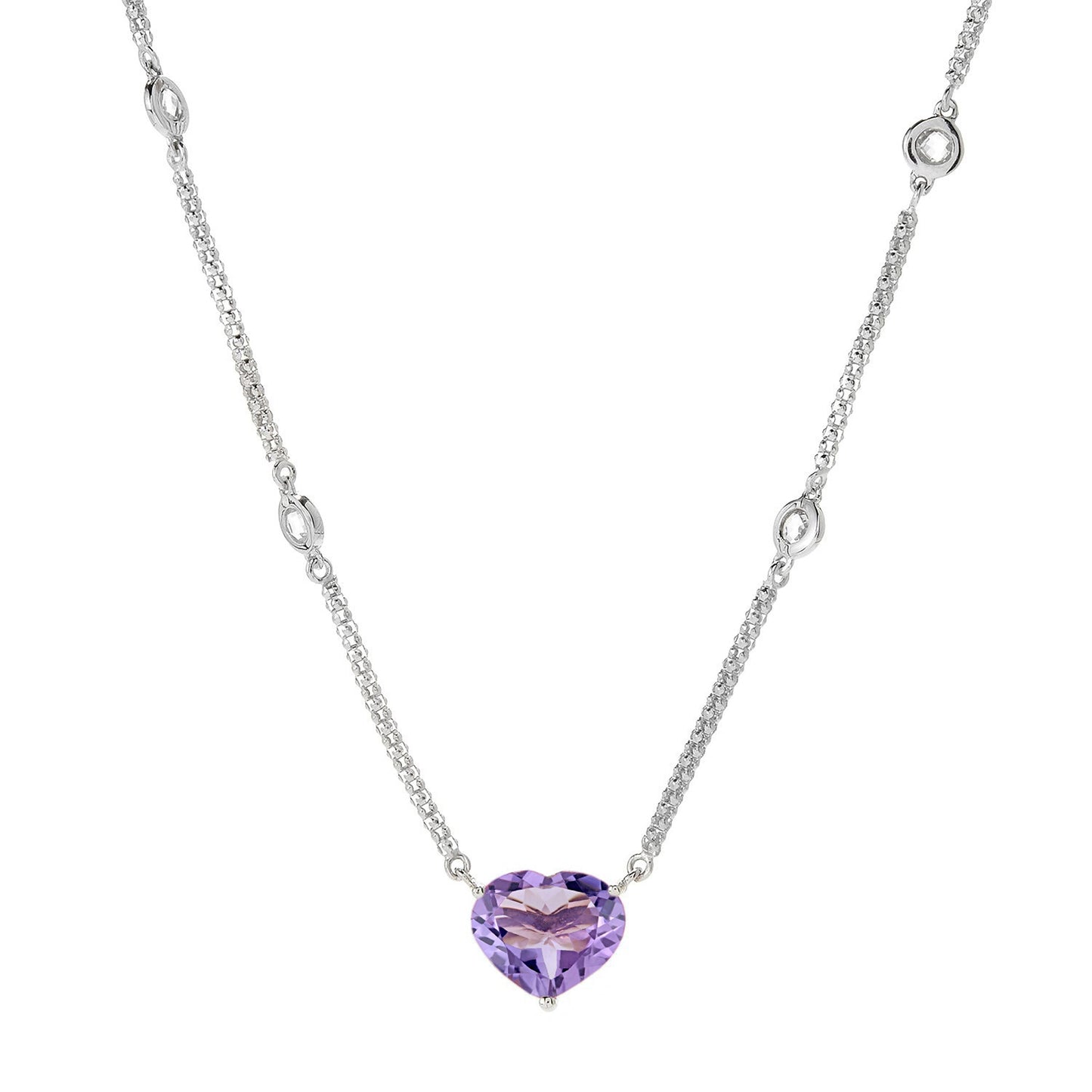 925 Sterling Silver Pink Amethyst, White Topaz Necklace - Pinctore