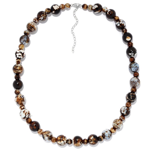 Pinctore Sterling Silver 20" Leopard Agate Beaded Necklace w/ 3" Extender - pinctore