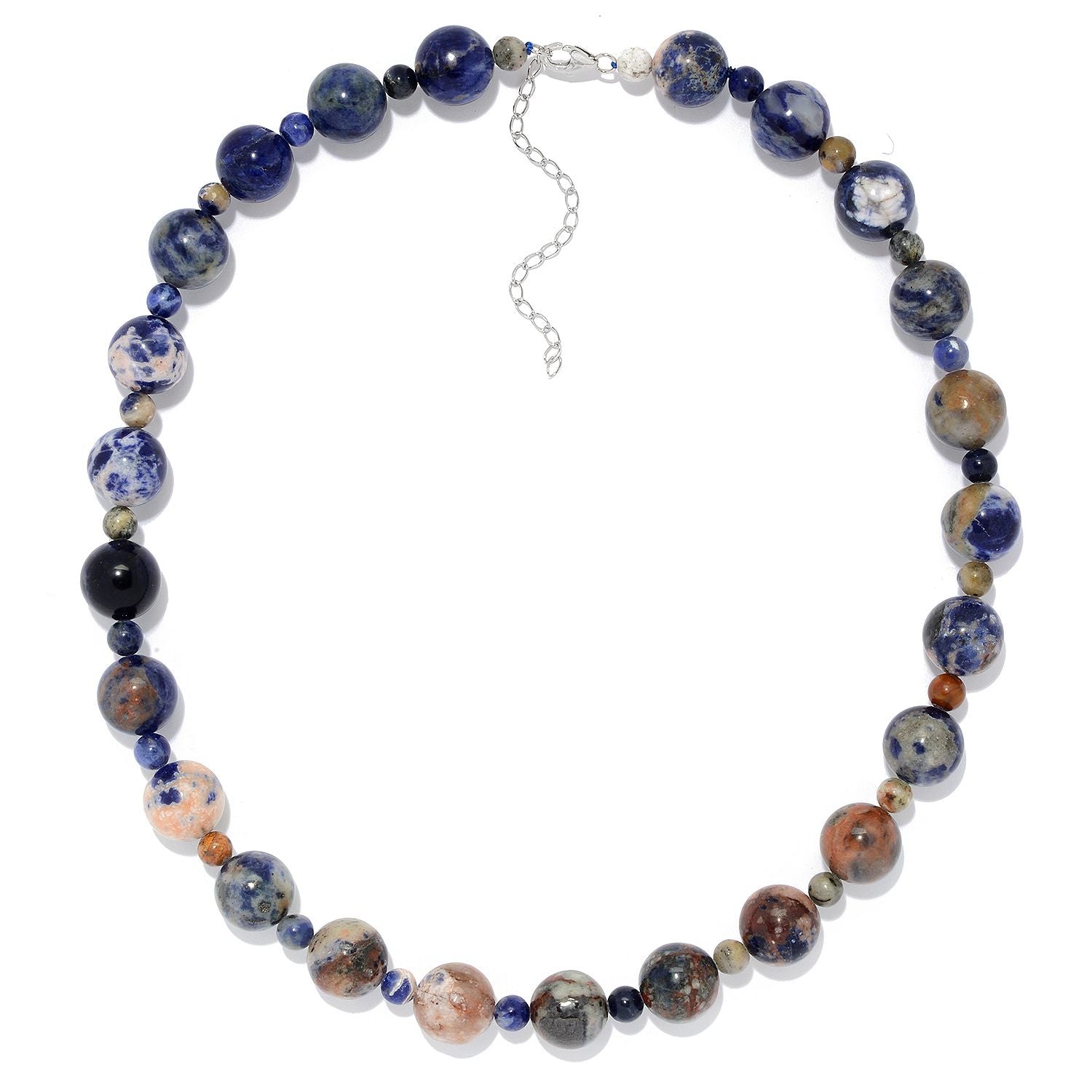 Pinctore Sterling Silver 20" Sodalite Beaded Necklace w/ 3" Extender - pinctore