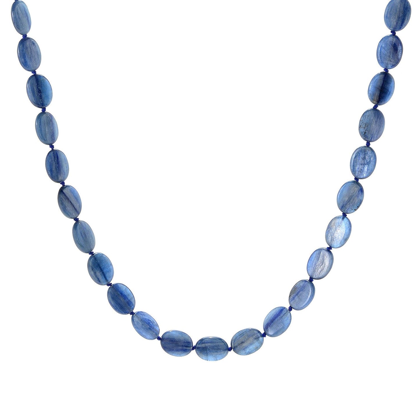 Pinctore Sterling Silver 36" 20 x 15mm Oval Kyanite Beaded Necklace - pinctore