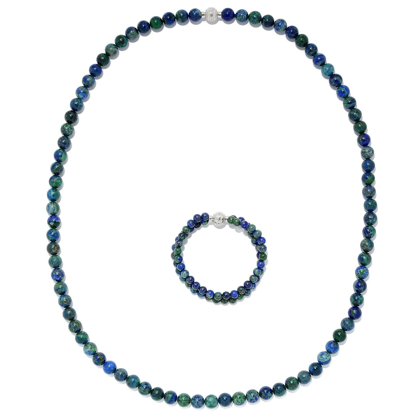 Sterling Silver 40" Chrysocolla Convertible Beaded Necklace - Pinctore