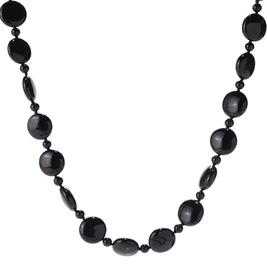 Pinctore 28" 18mm Coin Shaped Black Onyx Beaded Endless Necklace - pinctore