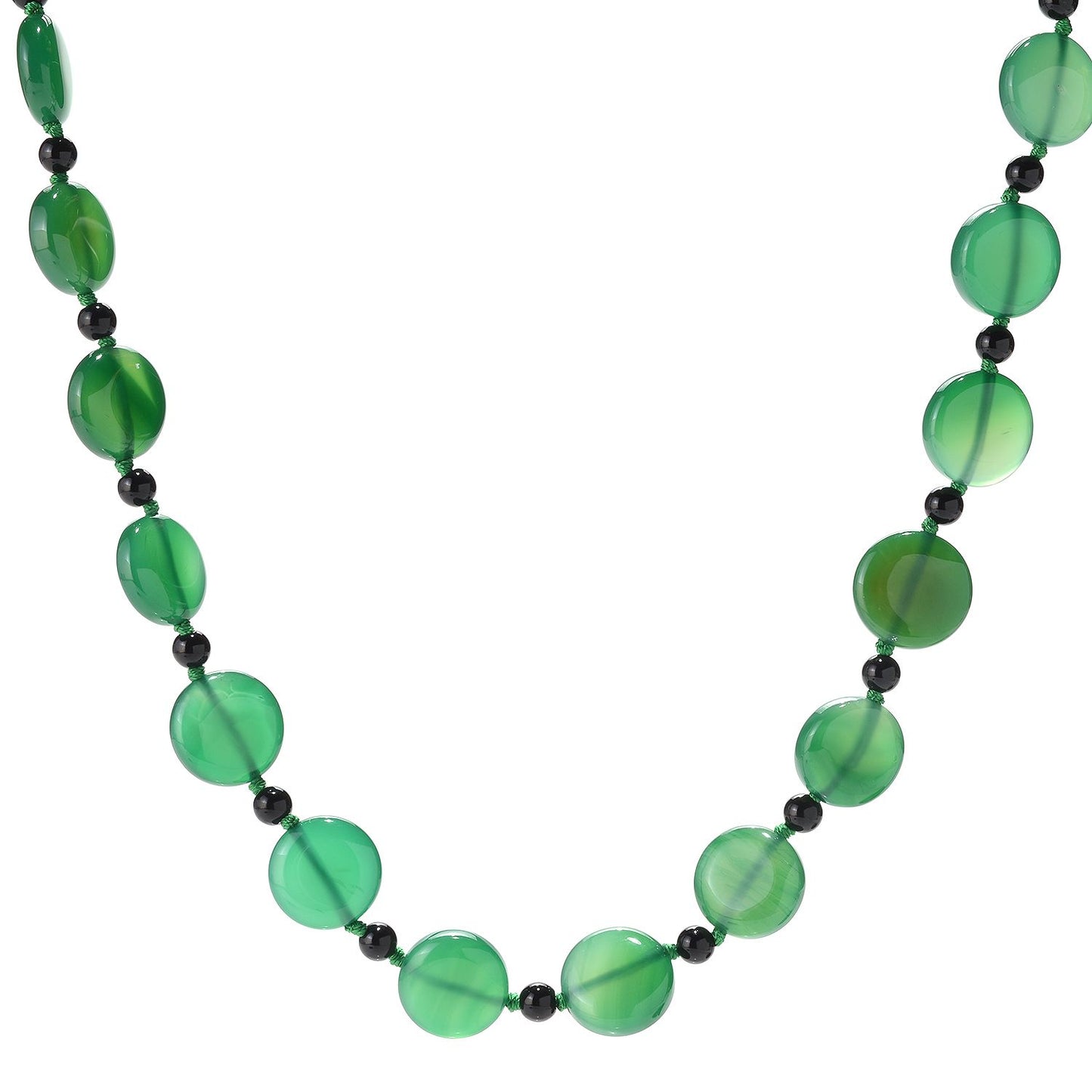 Pinctore 28" 18mm Coin Shaped Green Agate & Onyx Beaded Endless Necklace - pinctore