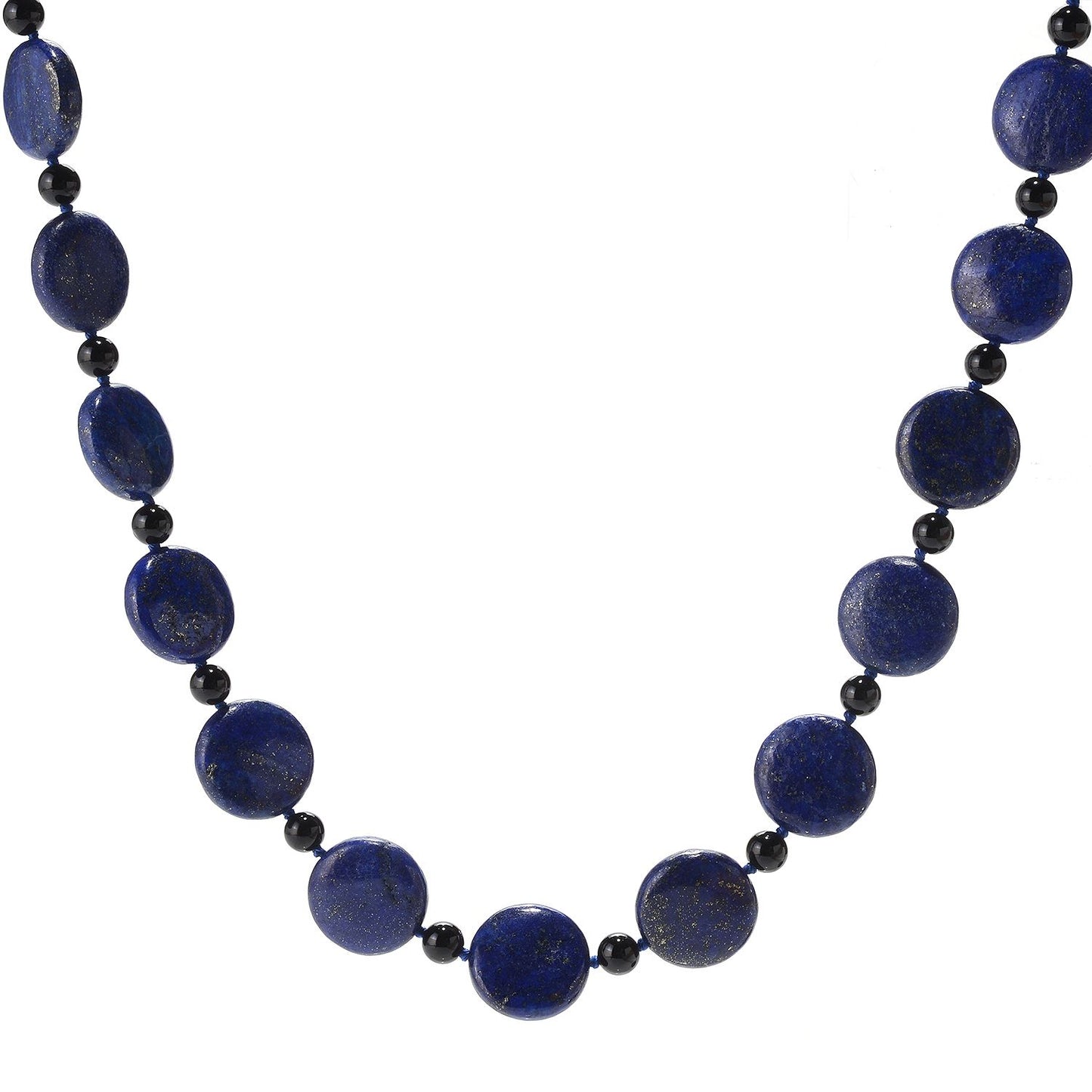 Pinctore 28" 18mm Coin Shaped Lapis & Onyx Beaded Endless Necklace - pinctore