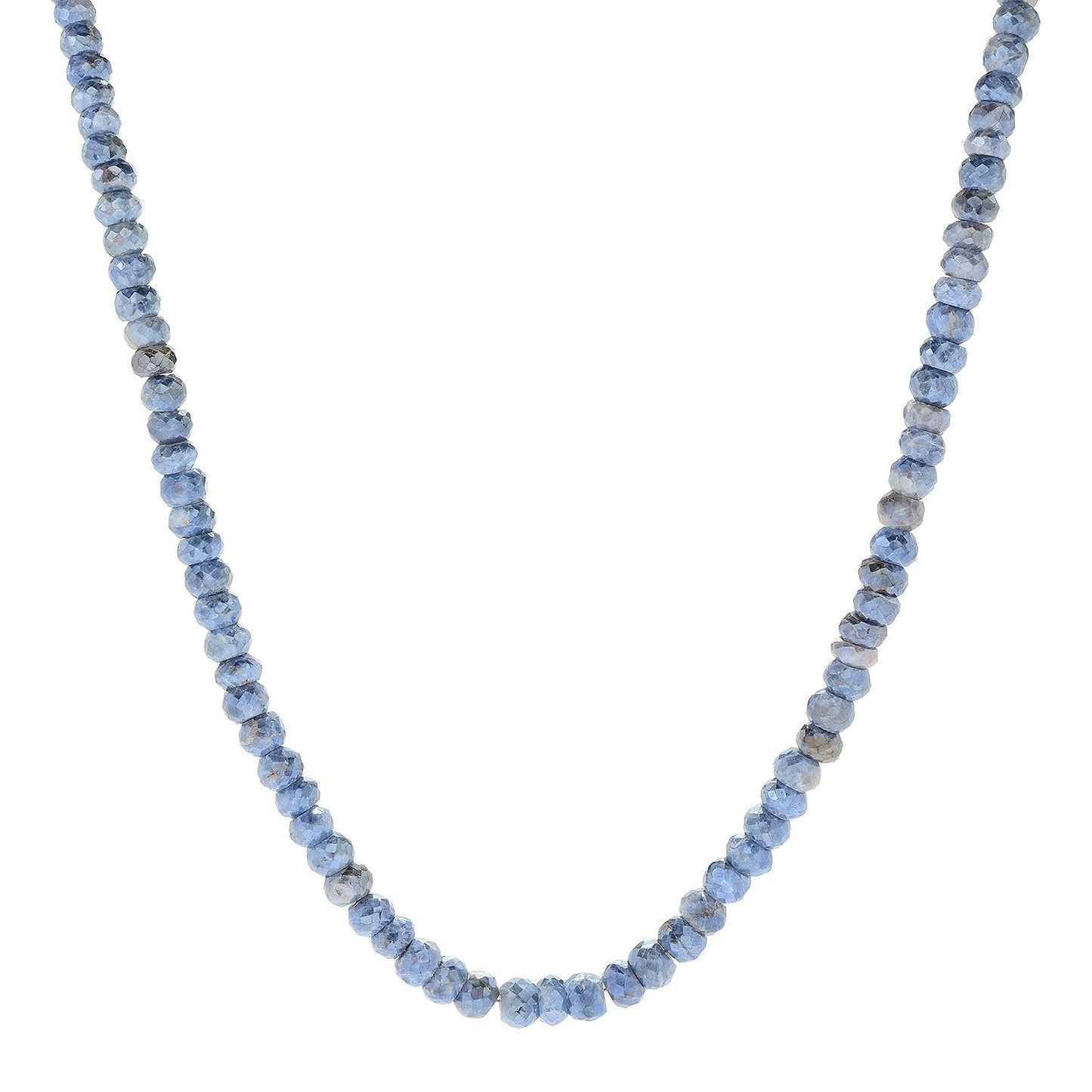 Pinctore Sterling Silver 18" Blue Sapphire Beaded Necklace - pinctore