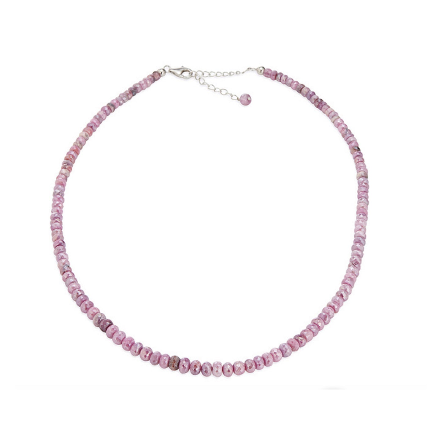 Pinctore Sterling Silver 18" Pink Sapphire Beaded Necklace - pinctore