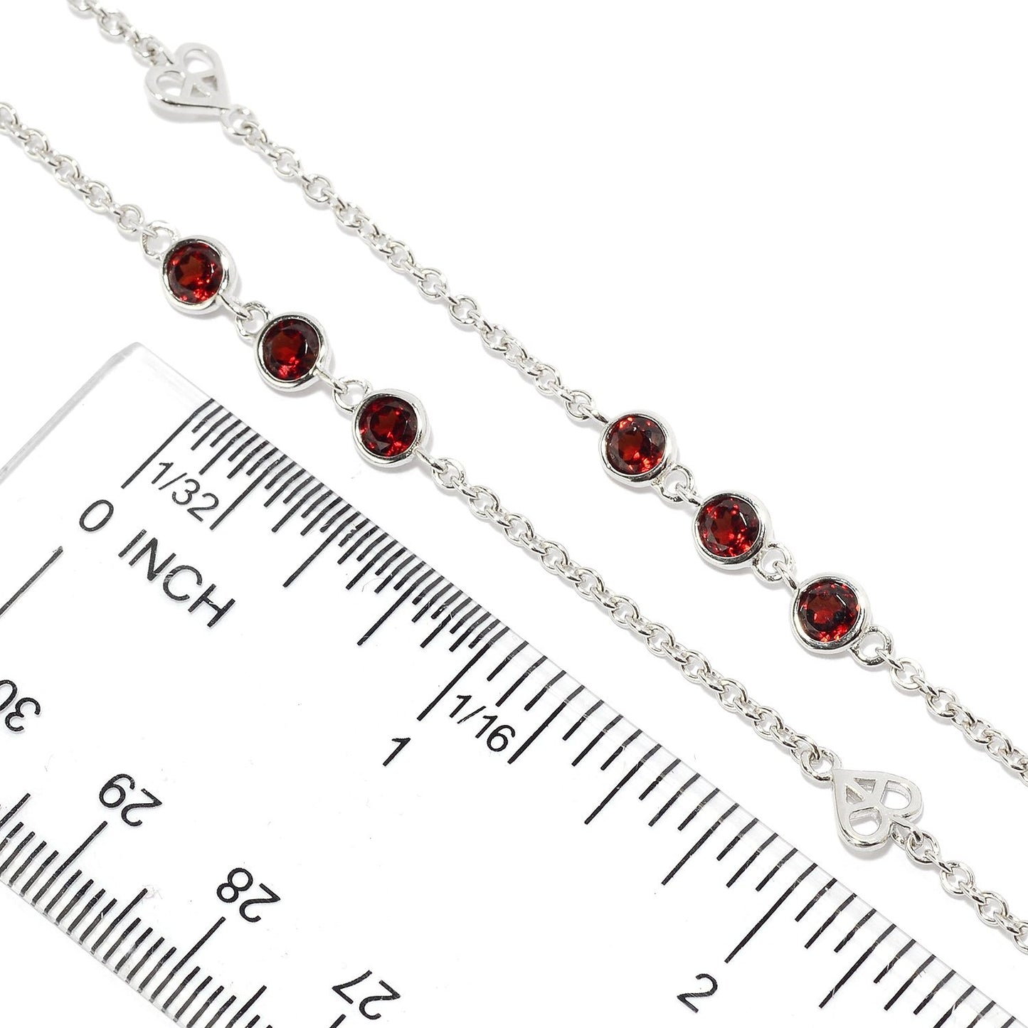 Sterling Silver Red Garnet Round Bezel Set Necklace - Pinctore