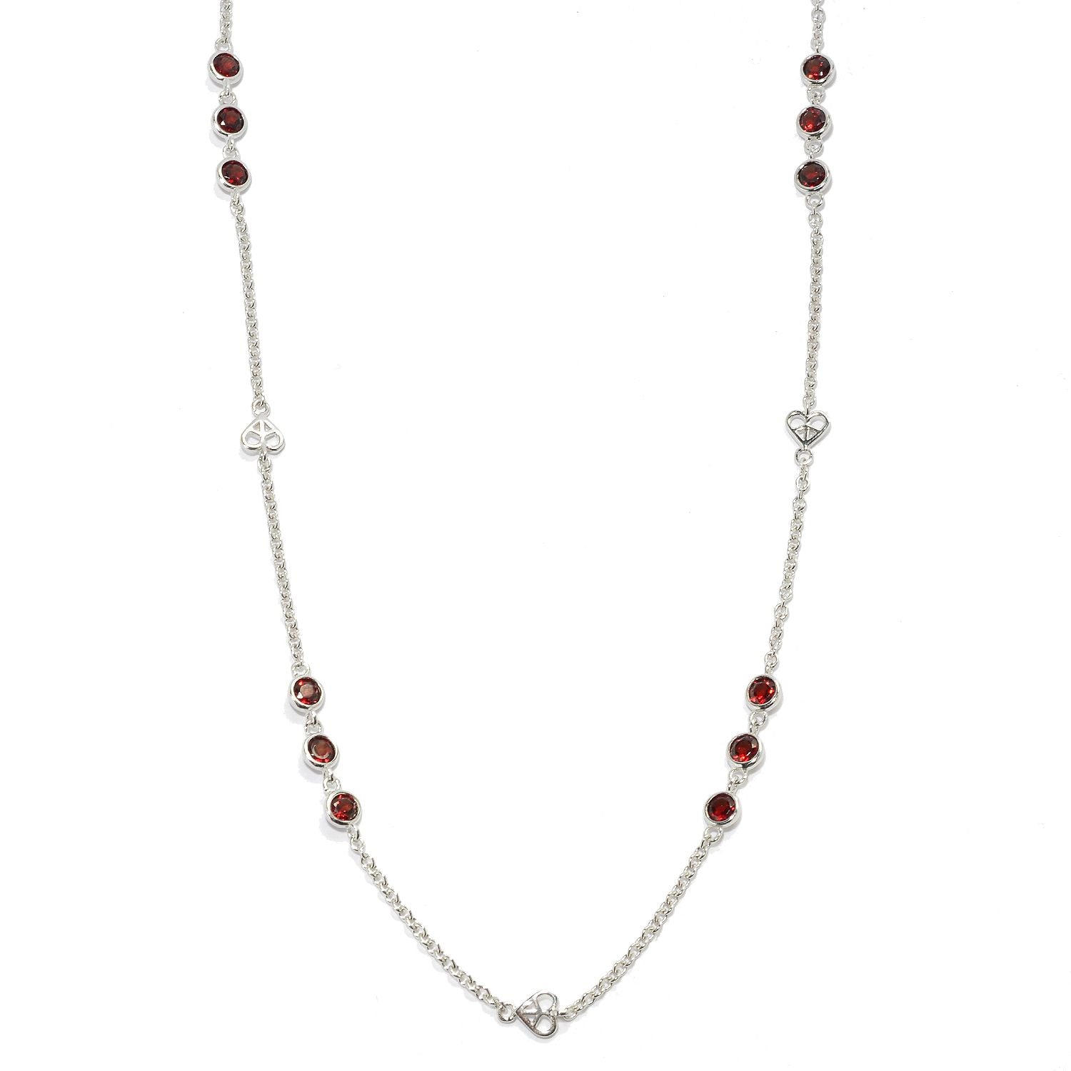 Sterling Silver Red Garnet Round Bezel Set Necklace - Pinctore