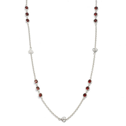 Sterling Silver Red Garnet Round Bezel Set Necklace - Pinctore