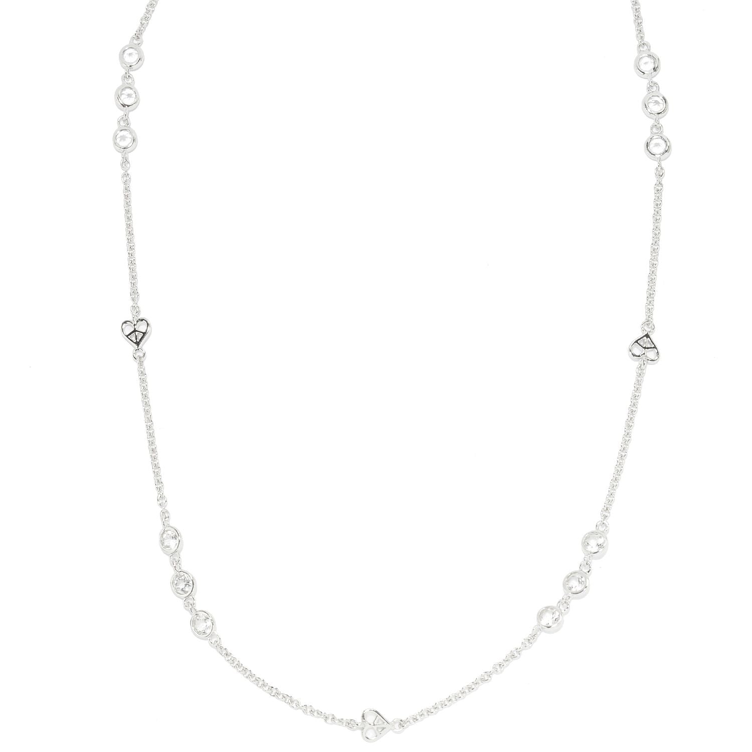 Sterling Silver White Topaz Round Bezel Set Necklace - Pinctore